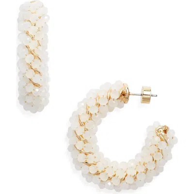 Nordstrom Beaded Huggie Hoop Earrings In White- Gold