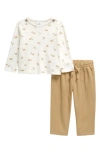 Nordstrom Bear Print Cotton Top & Drawstring Pants Set In Ivory Egret Bears- Tan