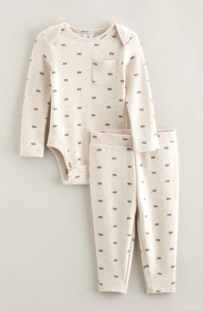 Nordstrom Babies'  Bear Print Long Sleeve Cotton Bodysuit & Leggings Set In Neutral