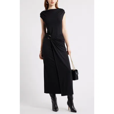 Nordstrom Belt Detail Side Ruched Dress In Black