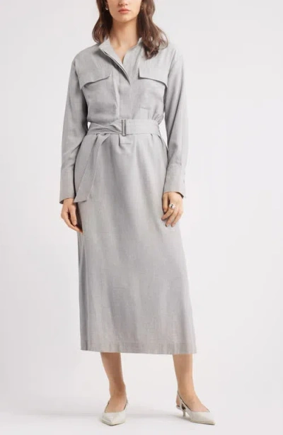 Nordstrom Belted Long Sleeve Shirtdress In Light Grey Heather