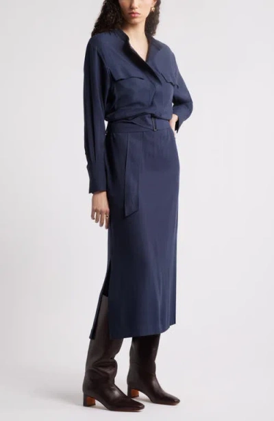 Nordstrom Belted Long Sleeve Shirtdress In Navy Night