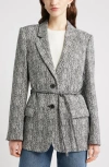 Nordstrom Belted Textured Boyfriend Blazer In Gray
