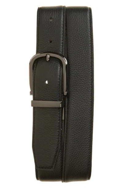 Nordstrom Berry Reversible Pebbled Leather Belt In Black