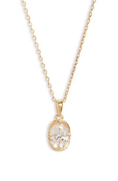 Nordstrom Bezel Cubic Zirconia Pendant Necklace In Clear/14k Gold Plated