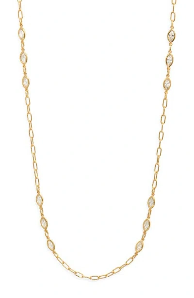 Nordstrom Bezel Cubic Zirconia Station Long Necklace In Gold