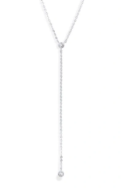 Nordstrom Bezel Cubic Zirconia Y-necklace In Clear- Silver