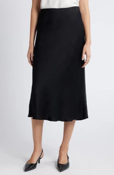 Nordstrom Bias Cut Satin Skirt In Black