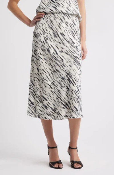 Nordstrom Bias Cut Satin Skirt In Ivory- Black Animalia
