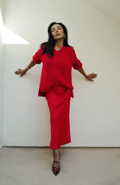 Nordstrom Bias Cut Satin Skirt In Red