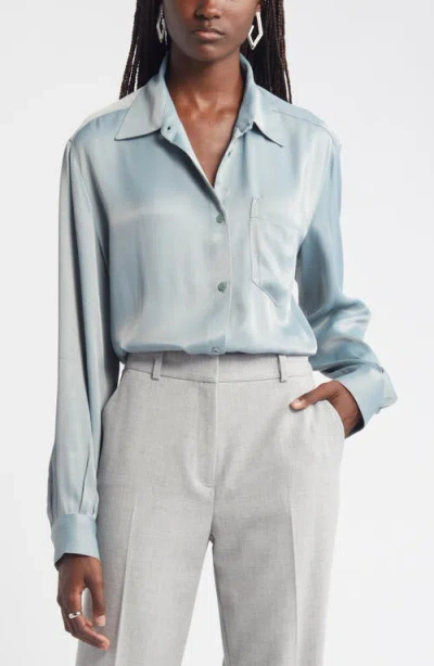 Nordstrom Bishop Sleeve Satin Button-up Shirt In Grey Mineral