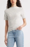 Nordstrom Pima Cotton Crewneck T-shirt In Ivory- Black Cynth Stripe