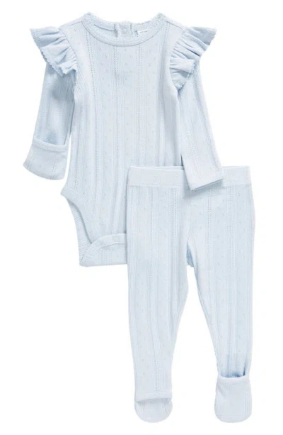 Nordstrom Babies' Bodysuit & Footed Trousers Set In Blue Feather
