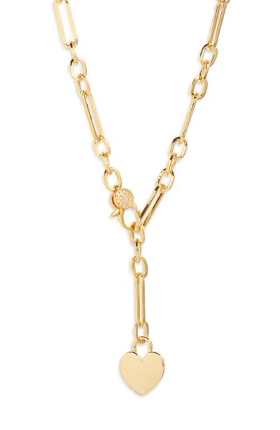 Nordstrom Bold Chain Heart Lariat Necklace In Clear- Gold