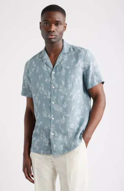 Nordstrom Bontanical Print Linen Camp Shirt In Blue