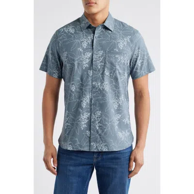 Nordstrom Botanical Print Short Sleeve Stretch Button-up Shirt In Green