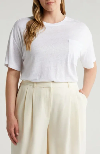 Nordstrom Boxy Linen Pocket T-shirt In White