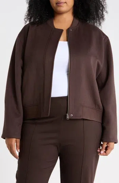 Nordstrom Brushed Bomber Jacket In Brown Coffee