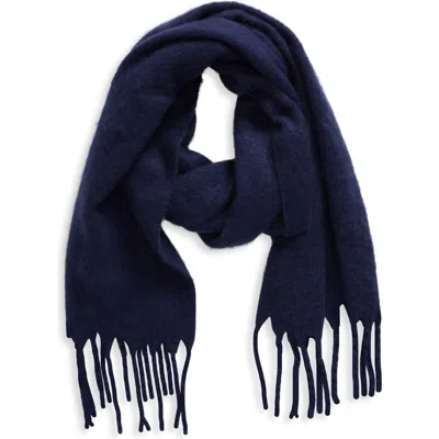 Nordstrom Brushed Fringed Scarf In Navy Evening