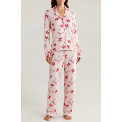 Nordstrom Brushed Hacci Pajamas In Pink Peony Bud Tossed Bows