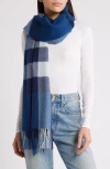 Nordstrom Buffalo Check Cashmere Scarf In Navy- Black Plaid Combo