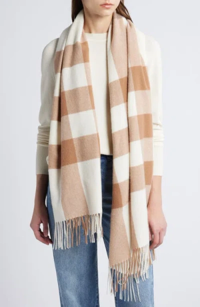 Nordstrom Buffalo Check Cashmere Scarf In Tan- Oatmeal Plaid Combo