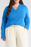 Nordstrom Button Detail Wool V-neck Sweater In Blue Palace