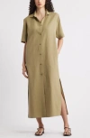 Nordstrom Button Front Shirtdress In Olive Covert