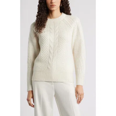 Nordstrom Cable Crewneck Alpaca Blend Sweater In White