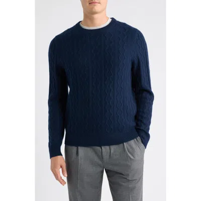 Nordstrom Cable Knit Cashmere Crewneck Sweater In Blue