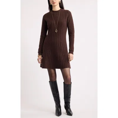 Nordstrom Cable Stitch Long Sleeve Minidress In Brown