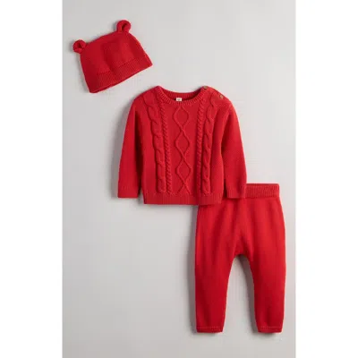 Nordstrom Babies'  Cable Sweater, Pants & Hat 3-piece Set In Red