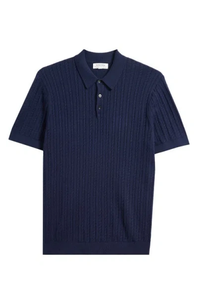 Nordstrom Cabled Wool Polo Sweater In Blue