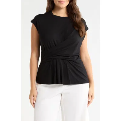 Nordstrom Cap Sleeve Drape Front Top In Black