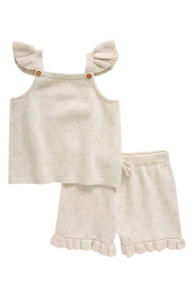 Nordstrom Babies' Cap Sleeve Sweater & Shorts Set In Beige Oatmeal Light Heather