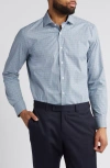 NORDSTROM CARMELLO TRIM FIT TECH-SMART COOLMAX® CHECK DRESS SHIRT