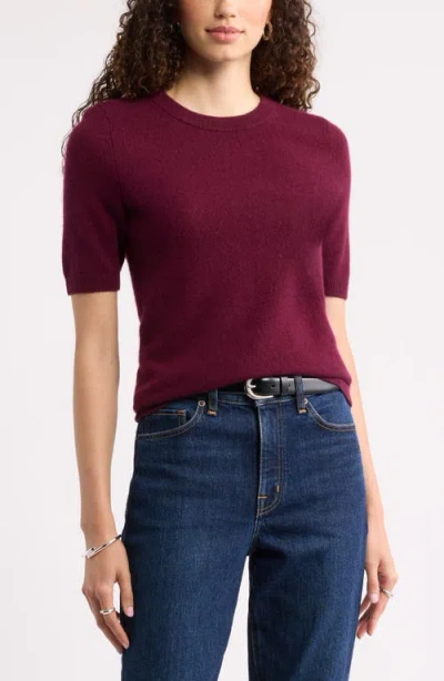 Nordstrom Short Sleeve Cashmere Sweater In Burgundy