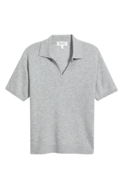 Nordstrom Cashmere Johnny Collar Short Sleeve Sweater In Gray