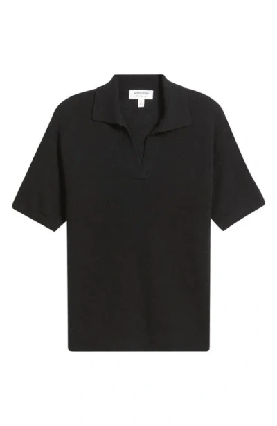 Nordstrom Cashmere Johnny Collar Short Sleeve Sweater In Black