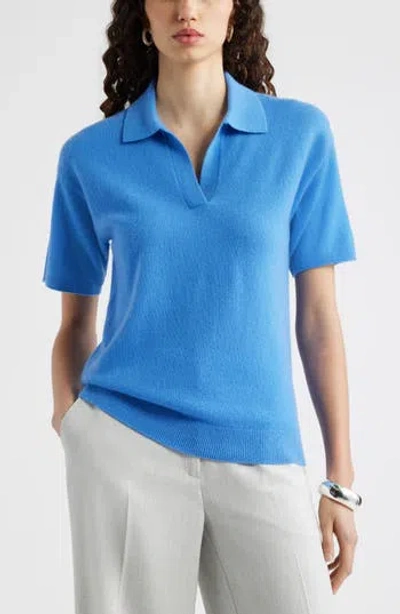 Nordstrom Cashmere Johnny Collar Short Sleeve Sweater In Blue