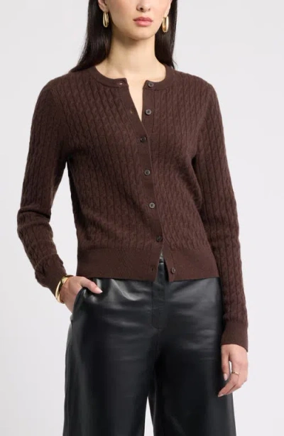 Nordstrom Cashmere Mini Cable Cardigan In Brown