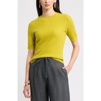 Nordstrom Cashmere Mini Cable Sweater Tee In Green