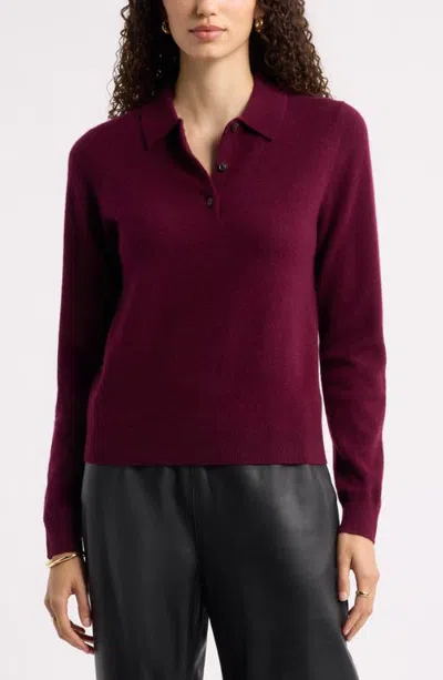 Nordstrom Cashmere Polo Sweater In Burgundy