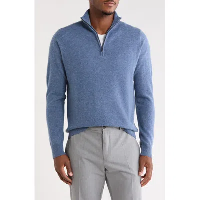 Nordstrom Cashmere Quarter Zip Sweater In Blue Moonlight Heather