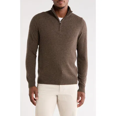 Nordstrom Cashmere Quarter Zip Sweater In Brown Desert Heather