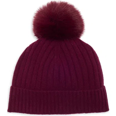 Nordstrom Cashmere Rib Beanie With Pom In Burgundy Field