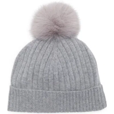 Nordstrom Cashmere Rib Beanie With Pom In Grey Heather
