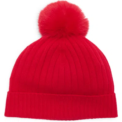 Nordstrom Cashmere Rib Beanie With Pom In Red Lychee