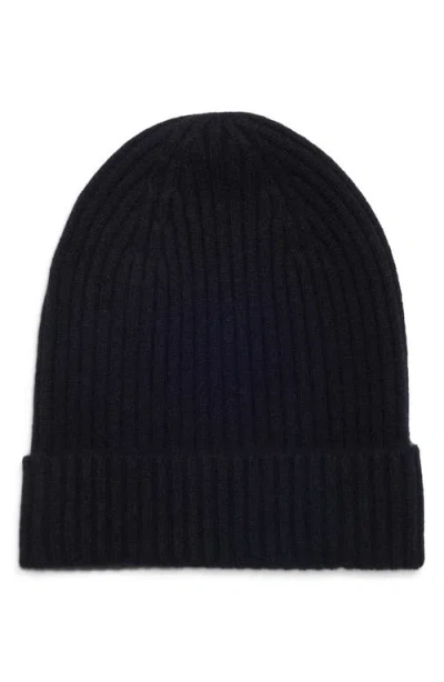 Nordstrom Cashmere Rib Cuff Beanie In Black Rock