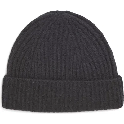 Nordstrom Cashmere Rib Knit Beanie In Black Rock